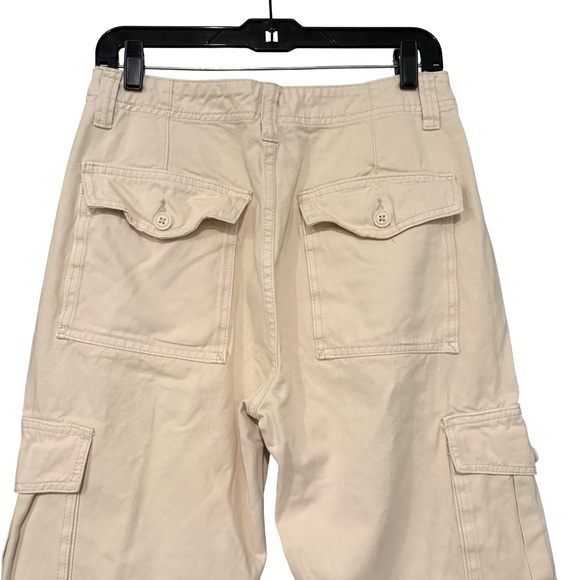 John Galt Brandy Melville Hi-Rise Wide Leg Cargo Denim Pants Off White - Picture 4 of 13